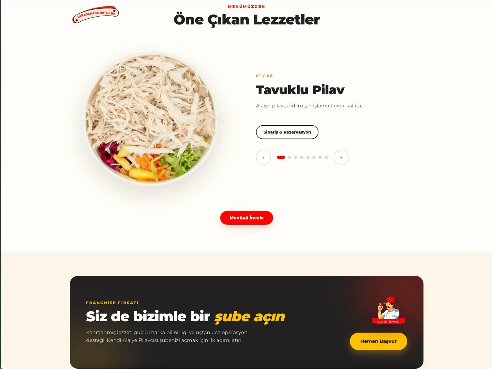 Alaiye Pilavcısı öne çıkan lezzetler menü vitrini