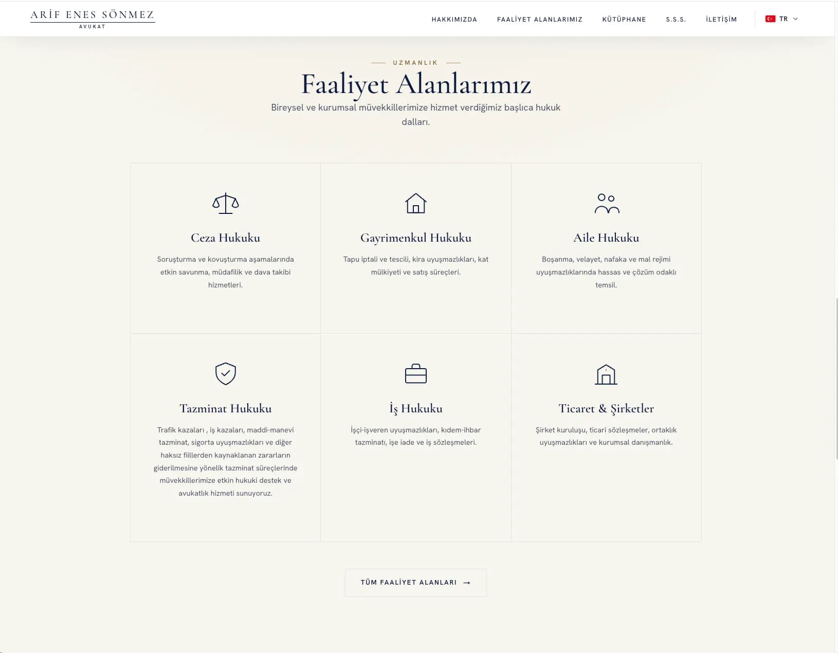 Av. Arif Enes Sönmez faaliyet alanları sayfası