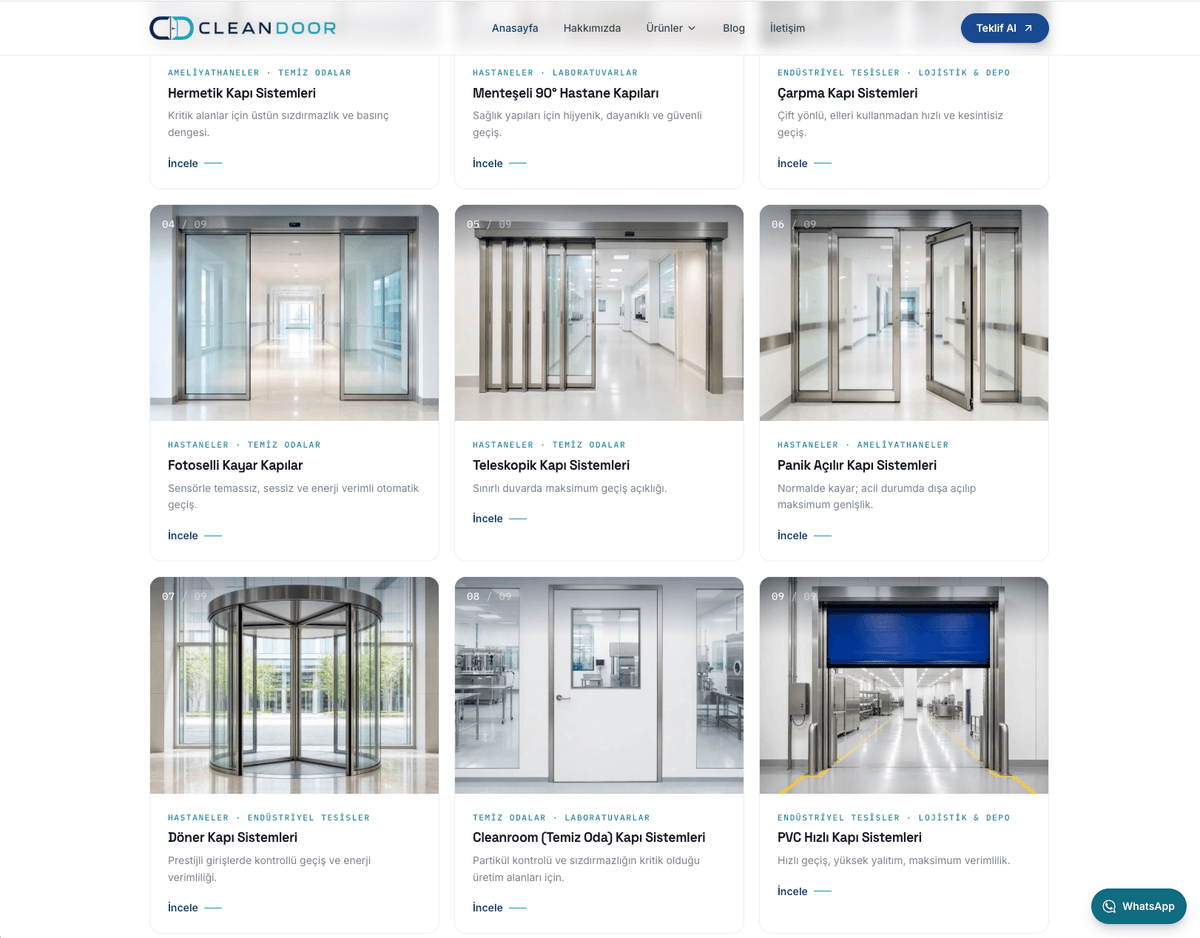 Cleandoor kapı sistemleri ürün listesi