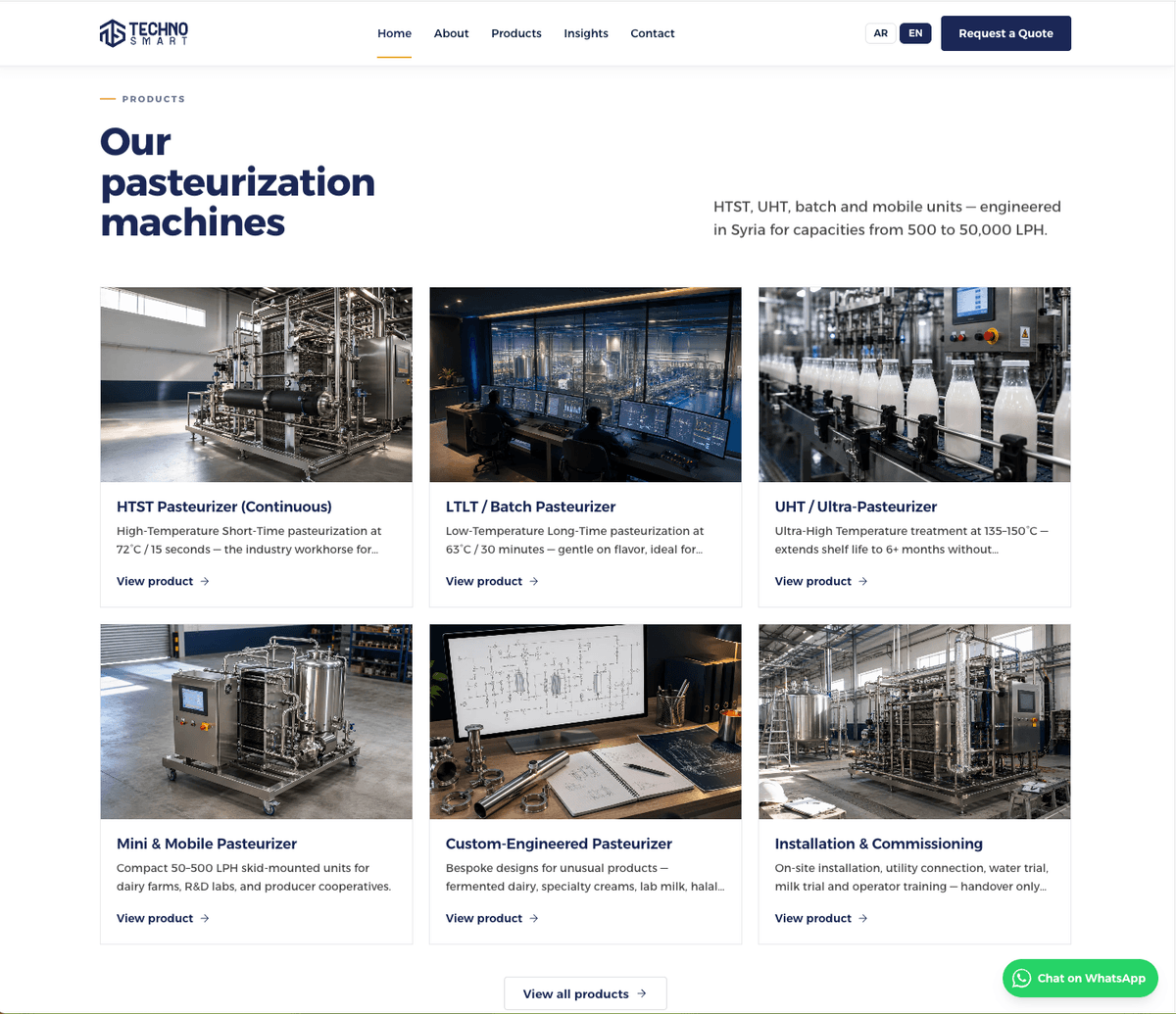 TechnoSmart pastörizasyon makineleri ürün listesi