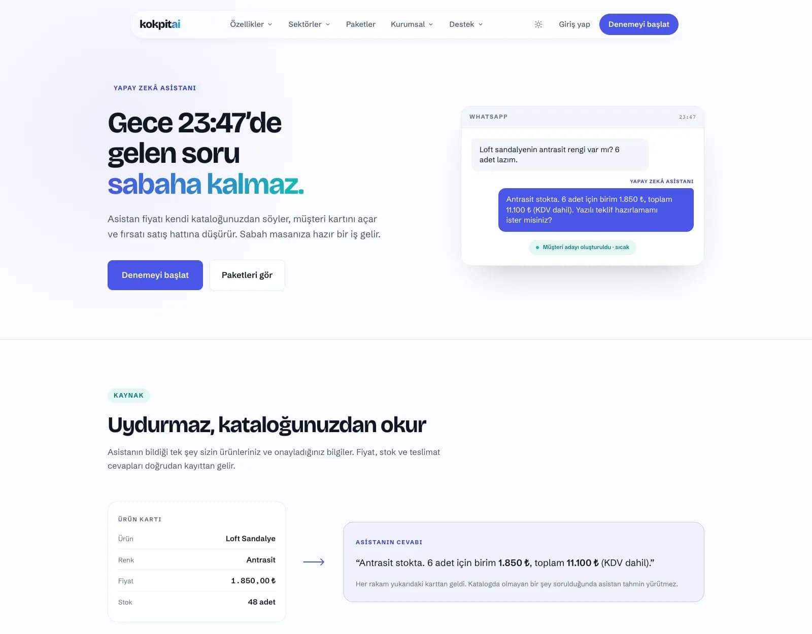 Kokpit AI assistant feature page