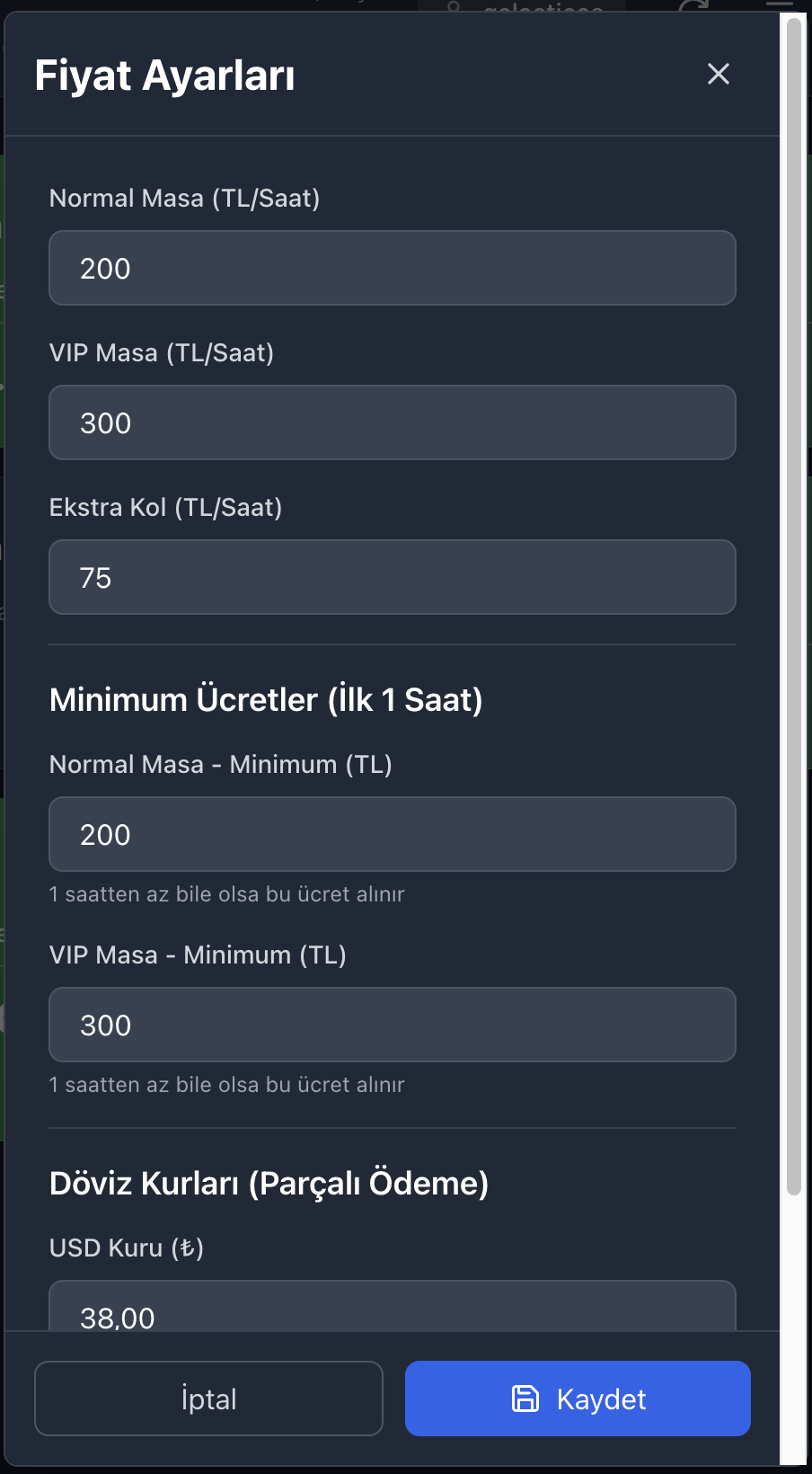 PS Cafe Fiyat Ayarları