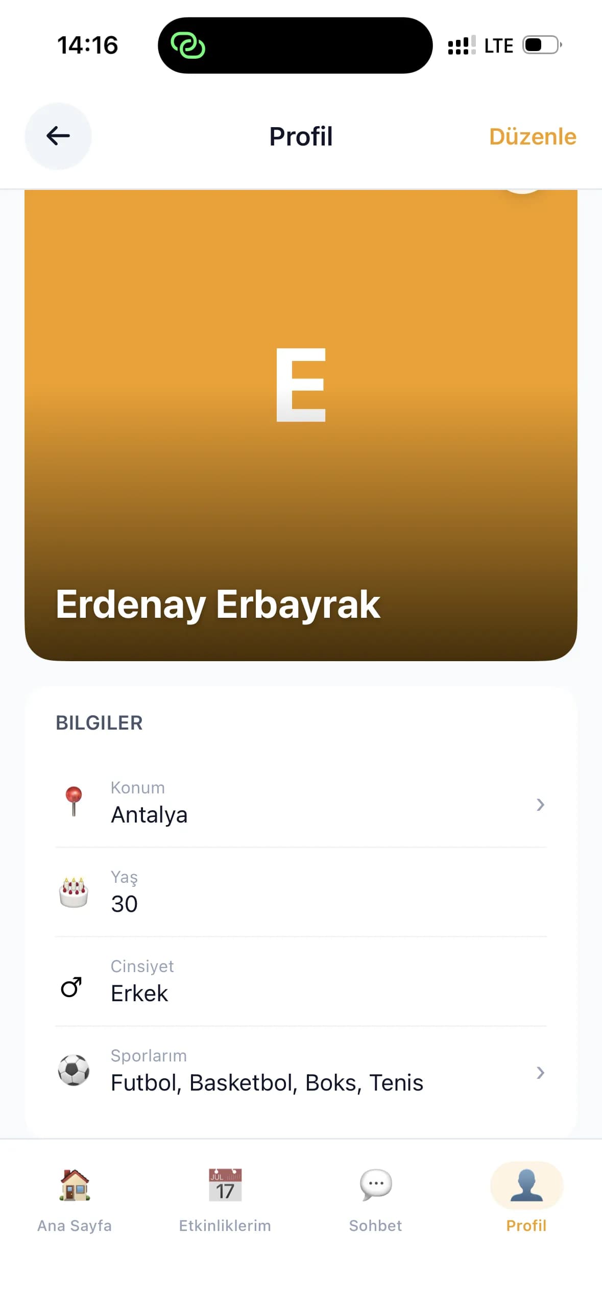 Sporla mobil uygulama etkinlik oluşturma ekranı