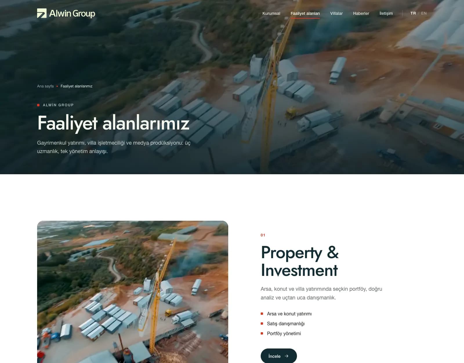 Страница направлений деятельности Alwin Group