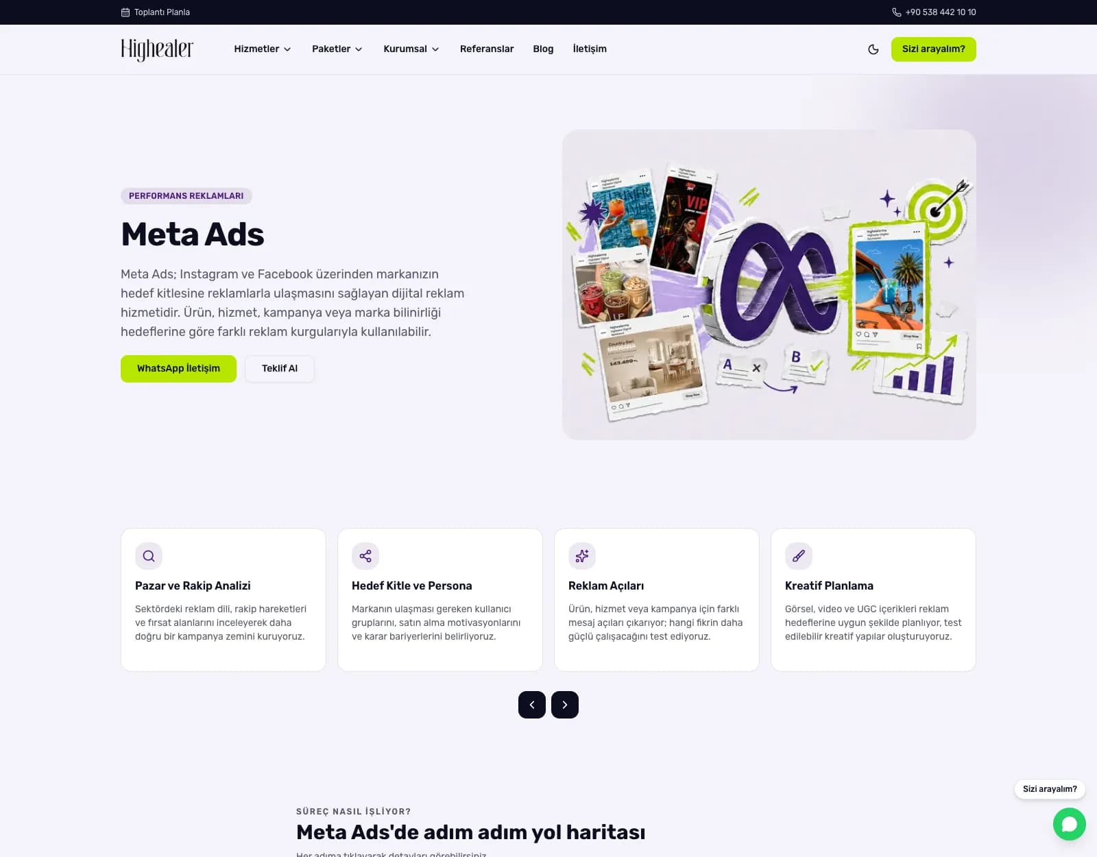 Highealer Meta Ads hizmet detay sayfası