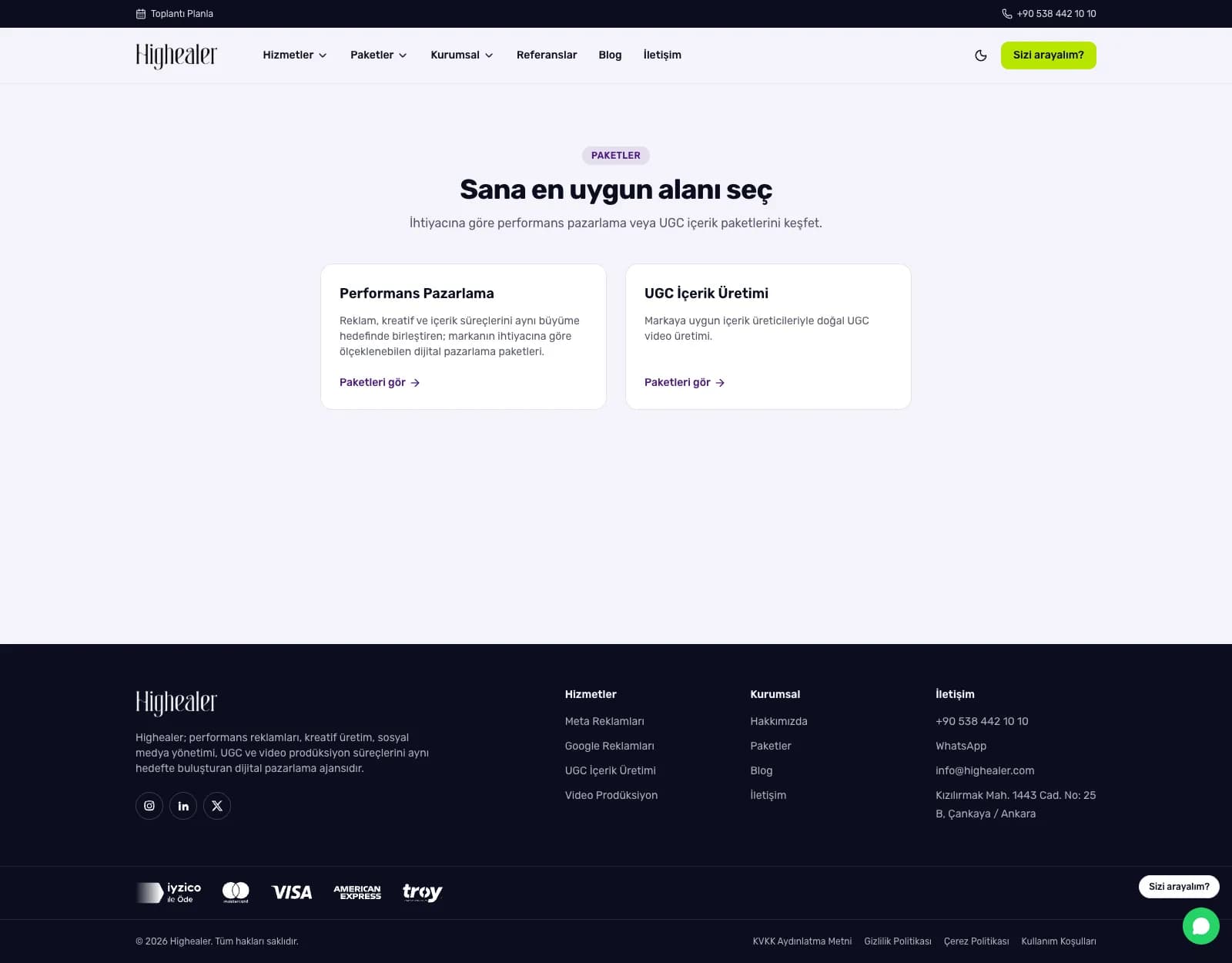 Highealer paketler sayfası