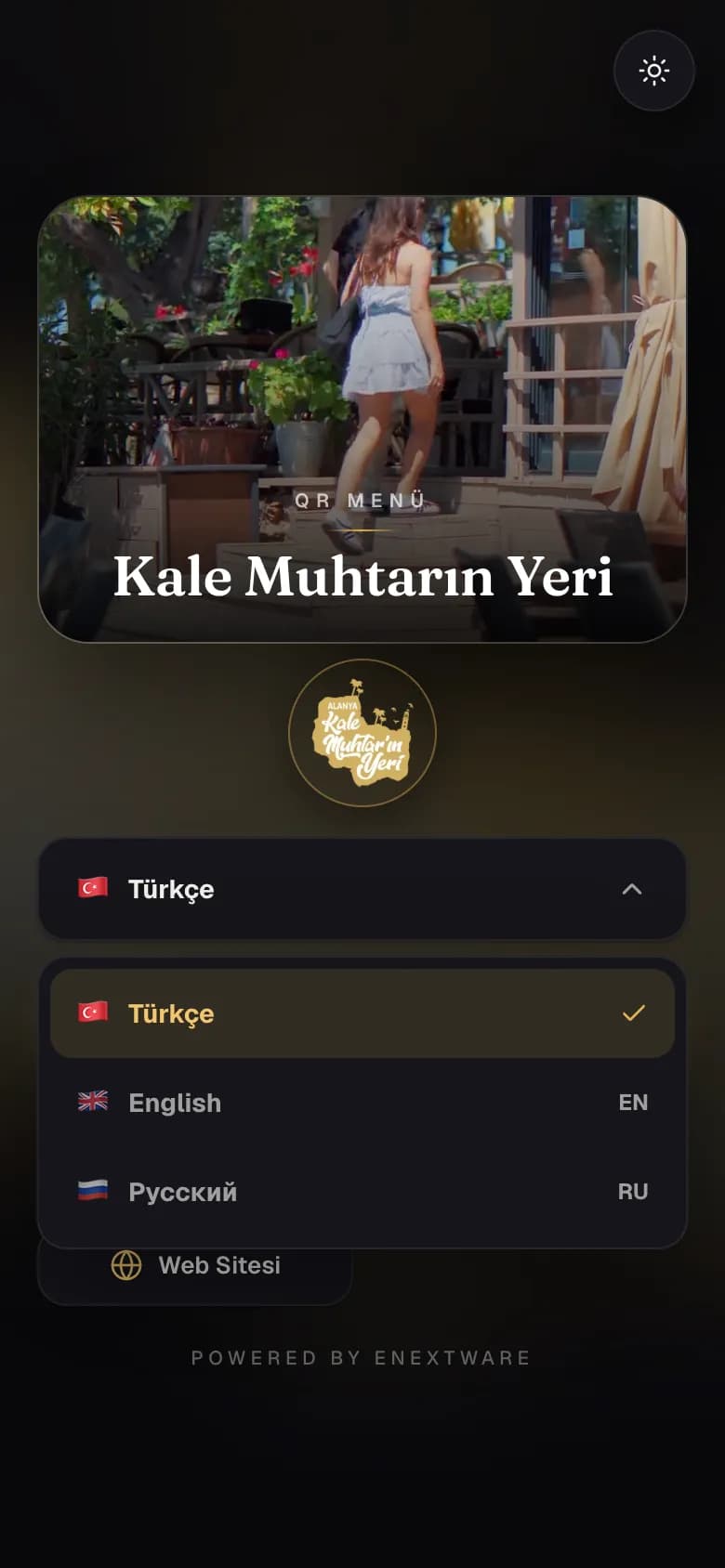 QR menü çoklu dil seçimi: Türkçe, İngilizce ve Rusça