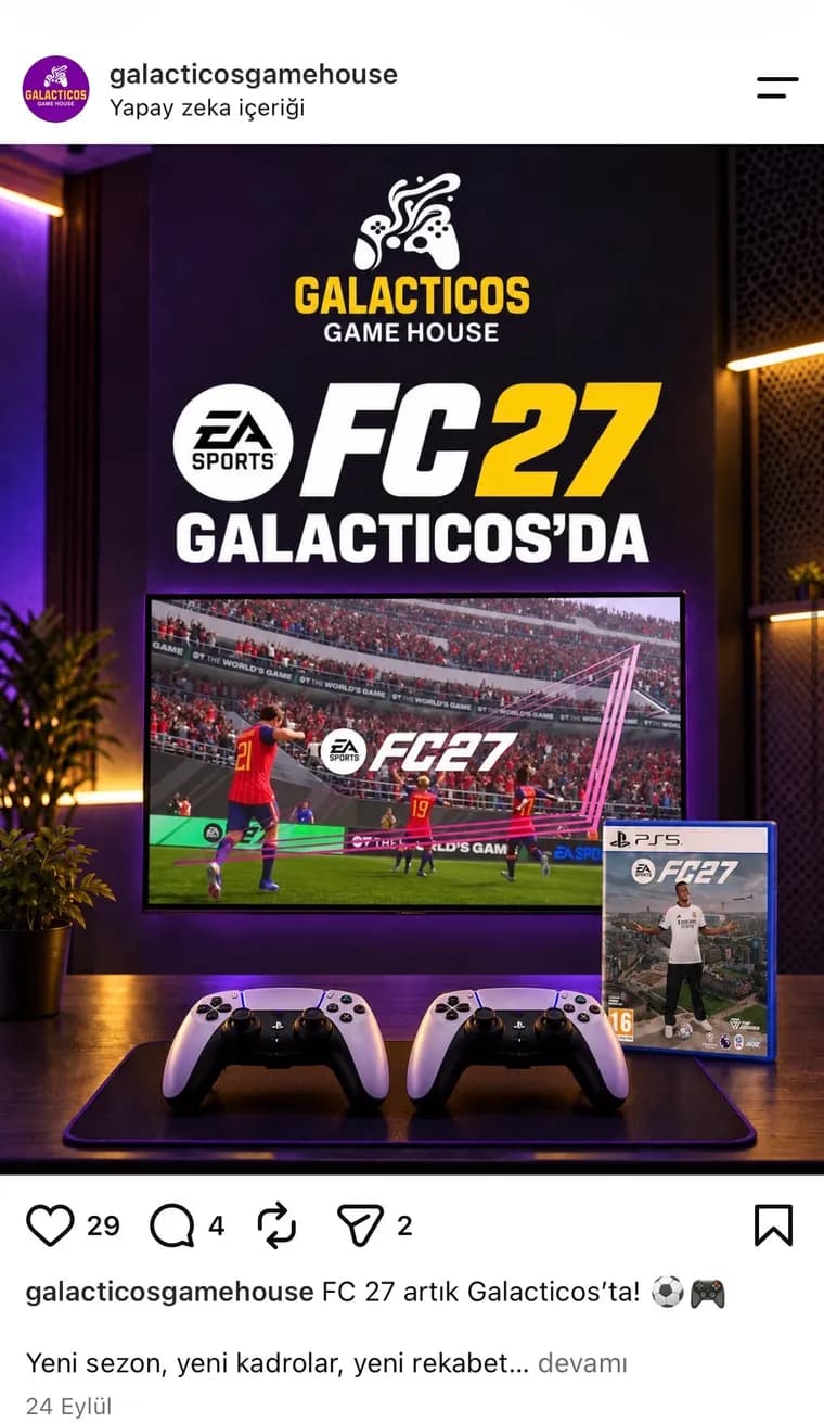 FC 27 announcement post on the Galacticos Game House Instagram account